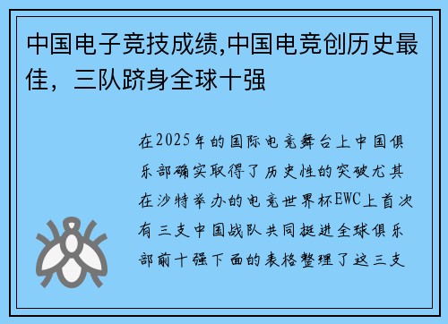 中国电子竞技成绩,中国电竞创历史最佳，三队跻身全球十强